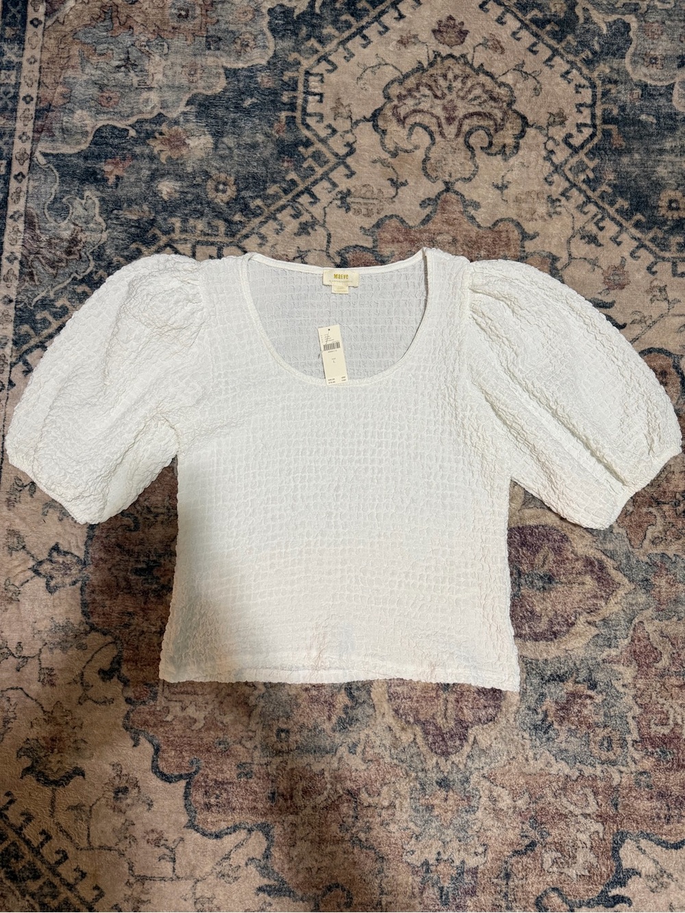 Maeve Ivory Smocked Puff-Sleeve Crop Top